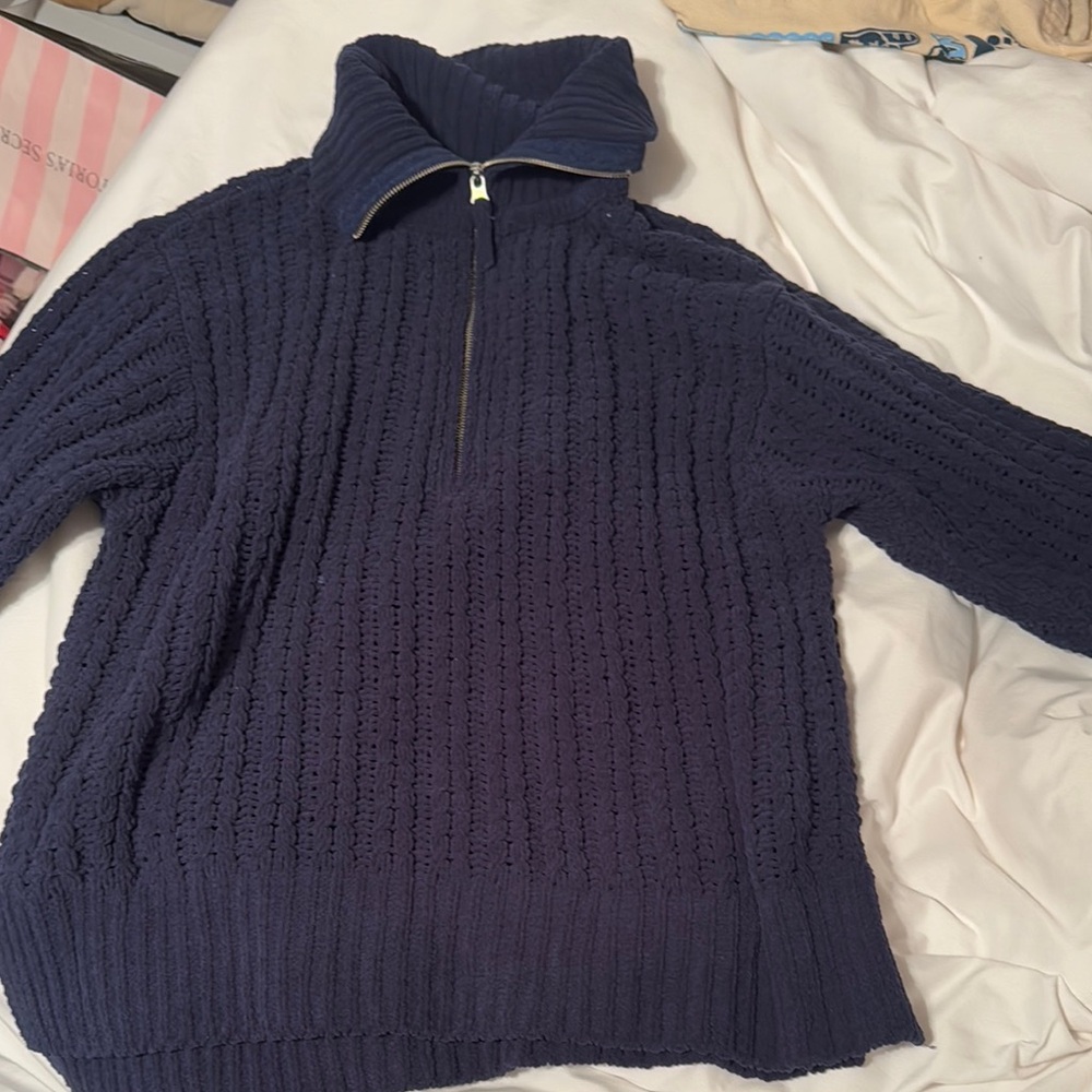 Navy Cable Knit Half-Zip Sweater